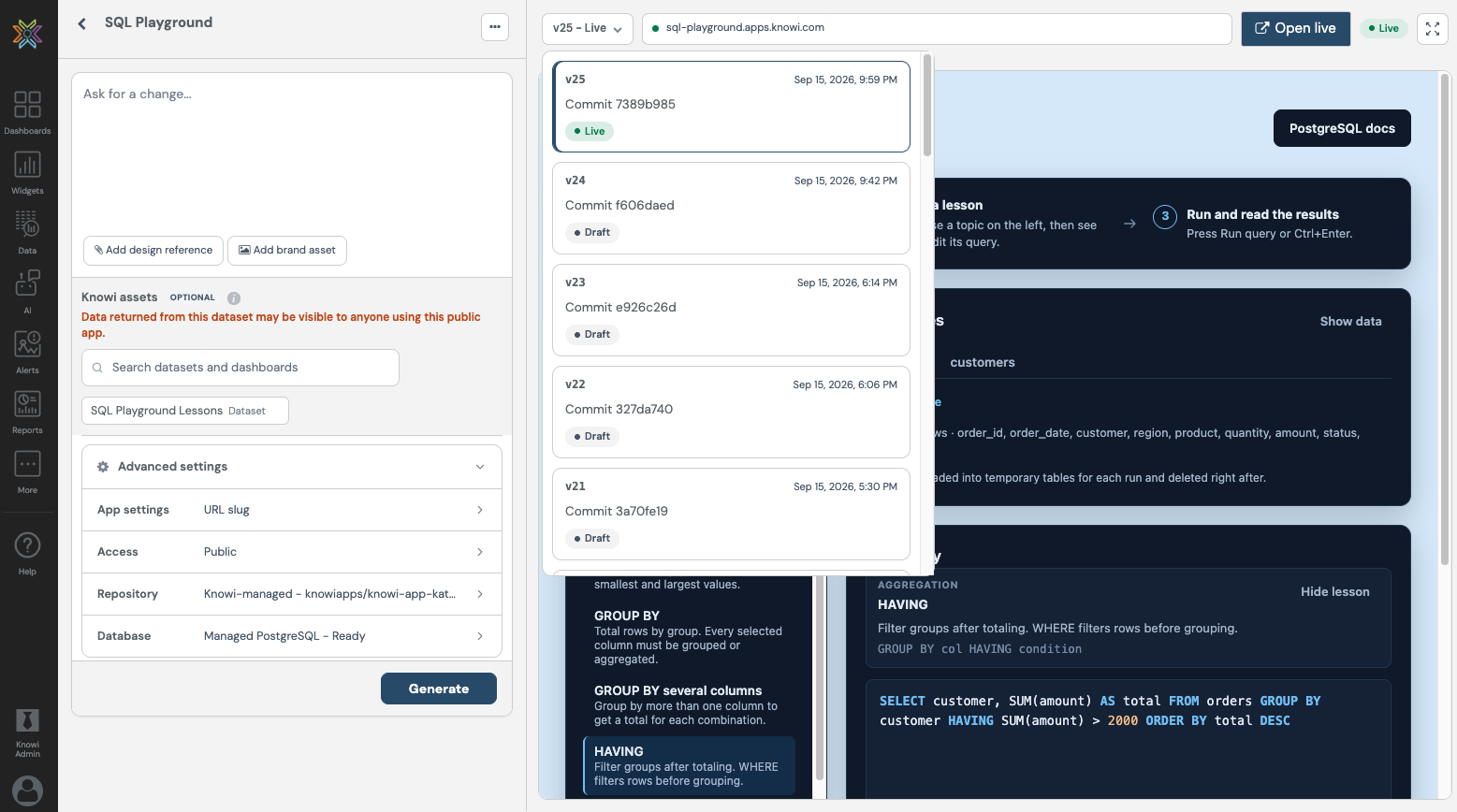 App versions and preview